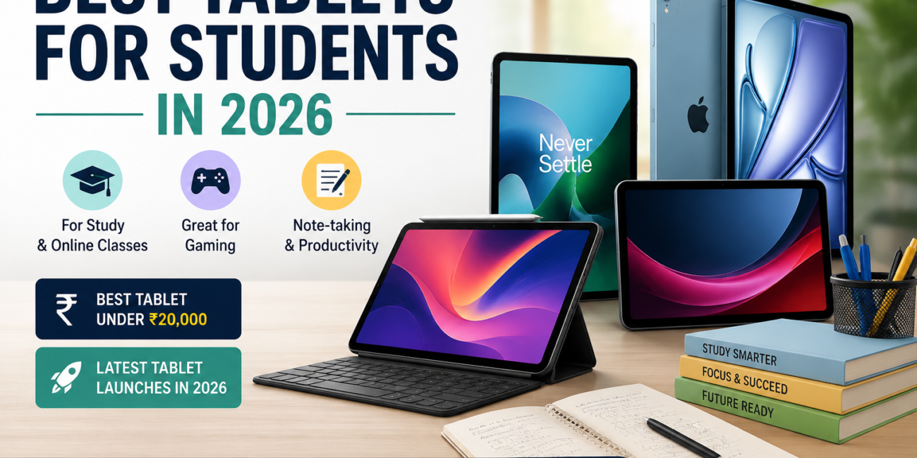 Best tablets for students in 2026 featuring iPad, Android tablets, gaming tablets and budget tablets under ₹20,000