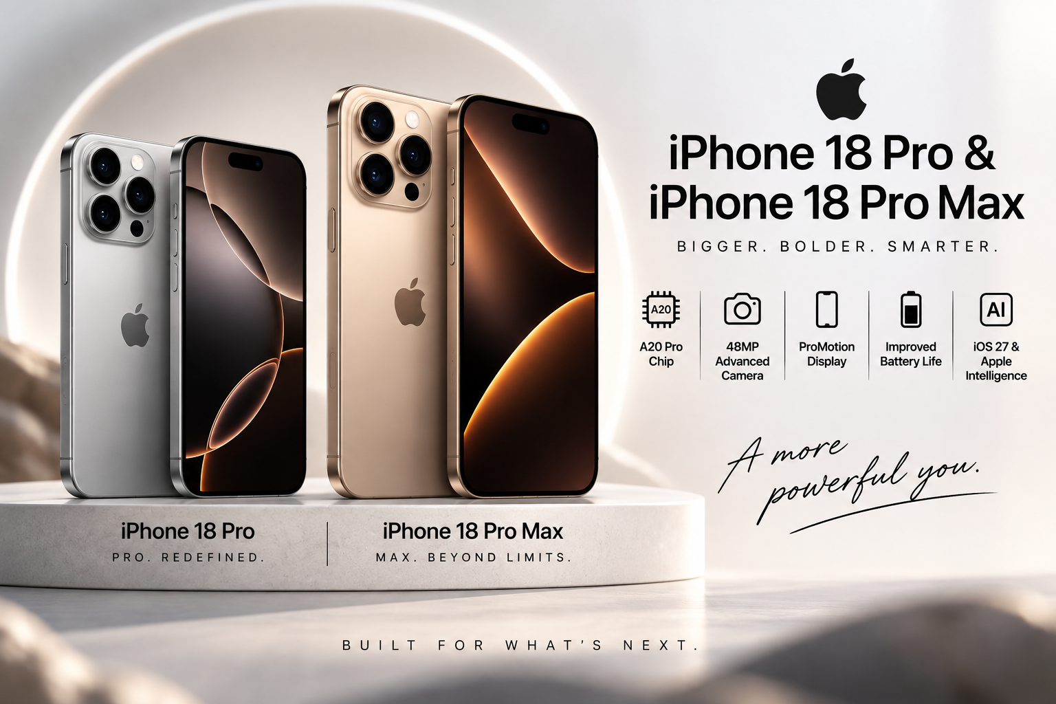 iPhone 18 Pro and iPhone 18 Pro Max 2026 with A20 Pro chip and advanced camera